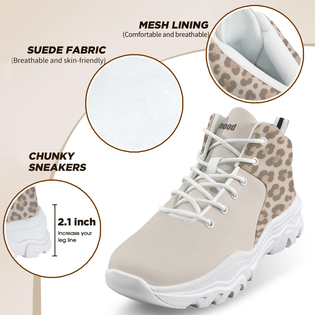 kimood Women's High Top Animal Print Chunky Sneakers -Taupe