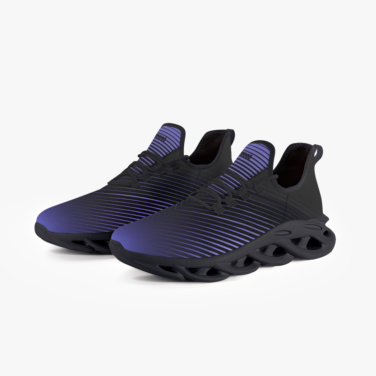 kimood NEON Stripes & Blade Sole Sneakers - Black & Midnigth Blue Laser