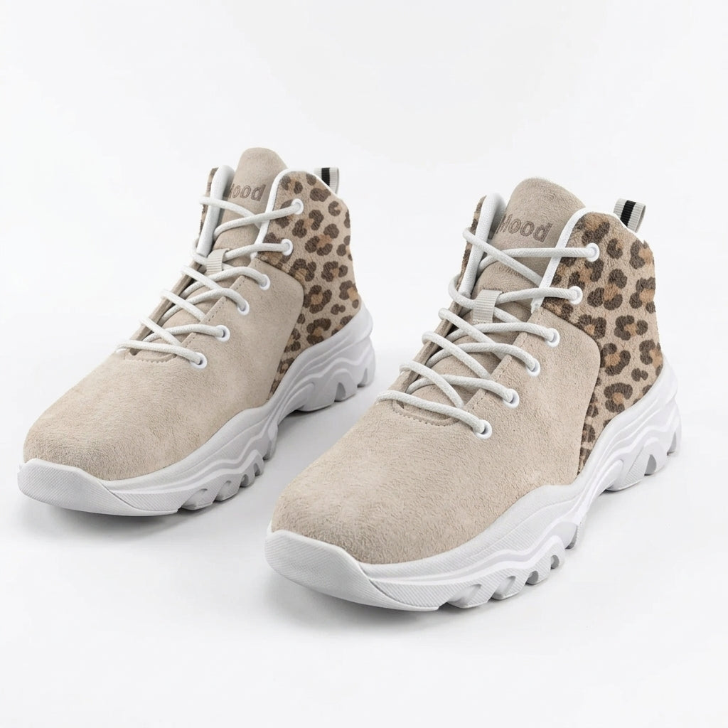 kimood Women's High Top Animal Print Chunky Sneakers -Taupe