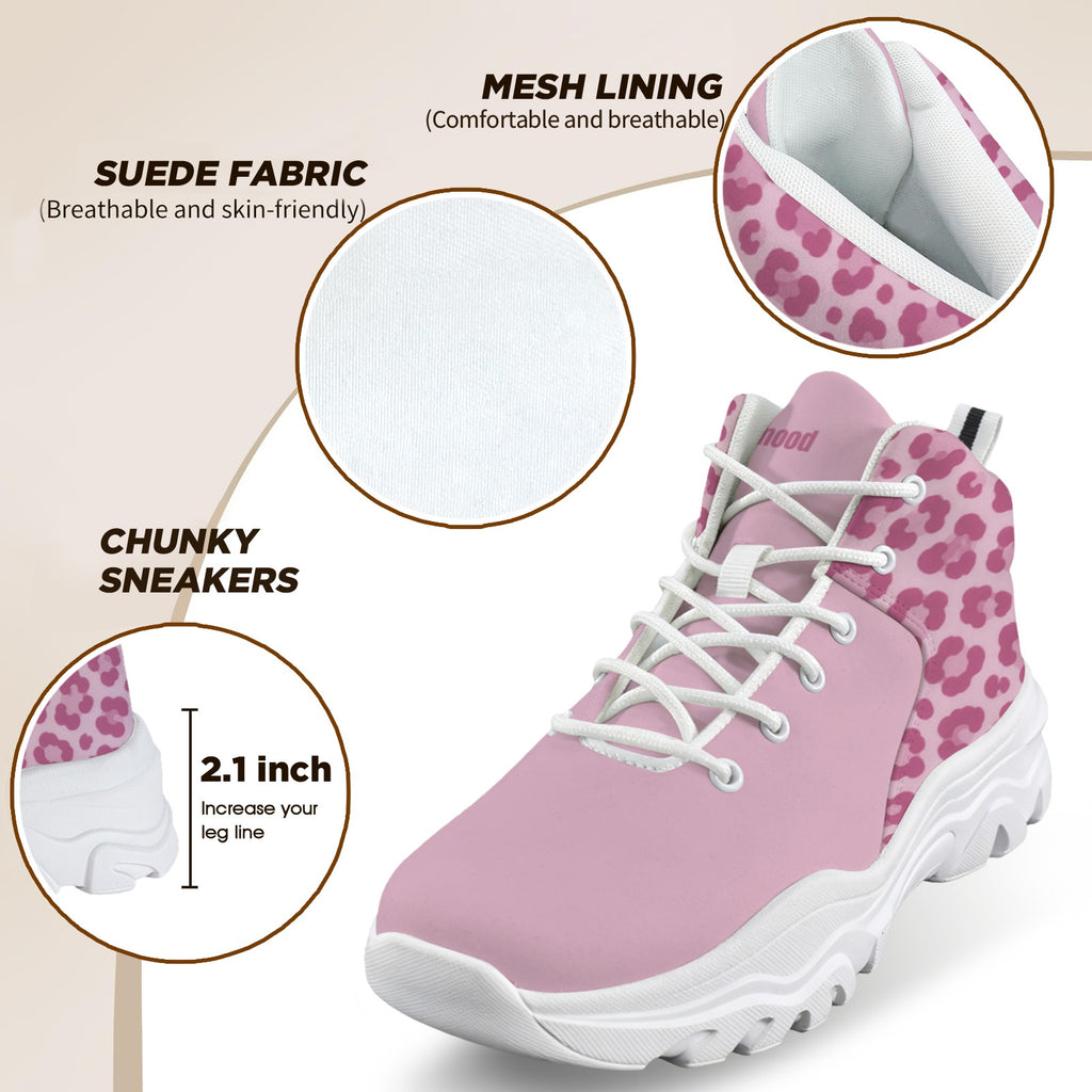 kimood Women's High Top Animal Print Chunky Sneakers -Pink