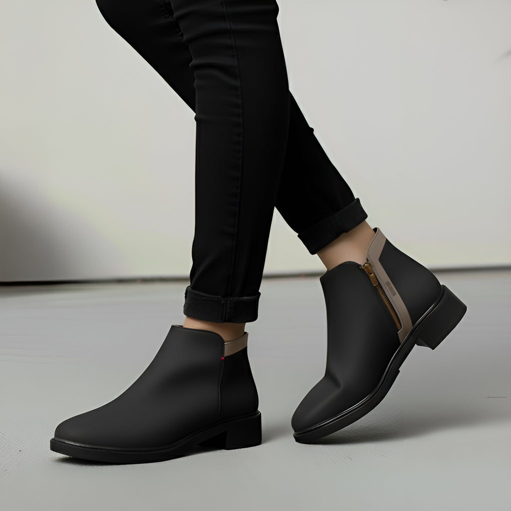 kimood Two-Tone Women's Ankle Boots with Gold Zippe - Black & Mustard