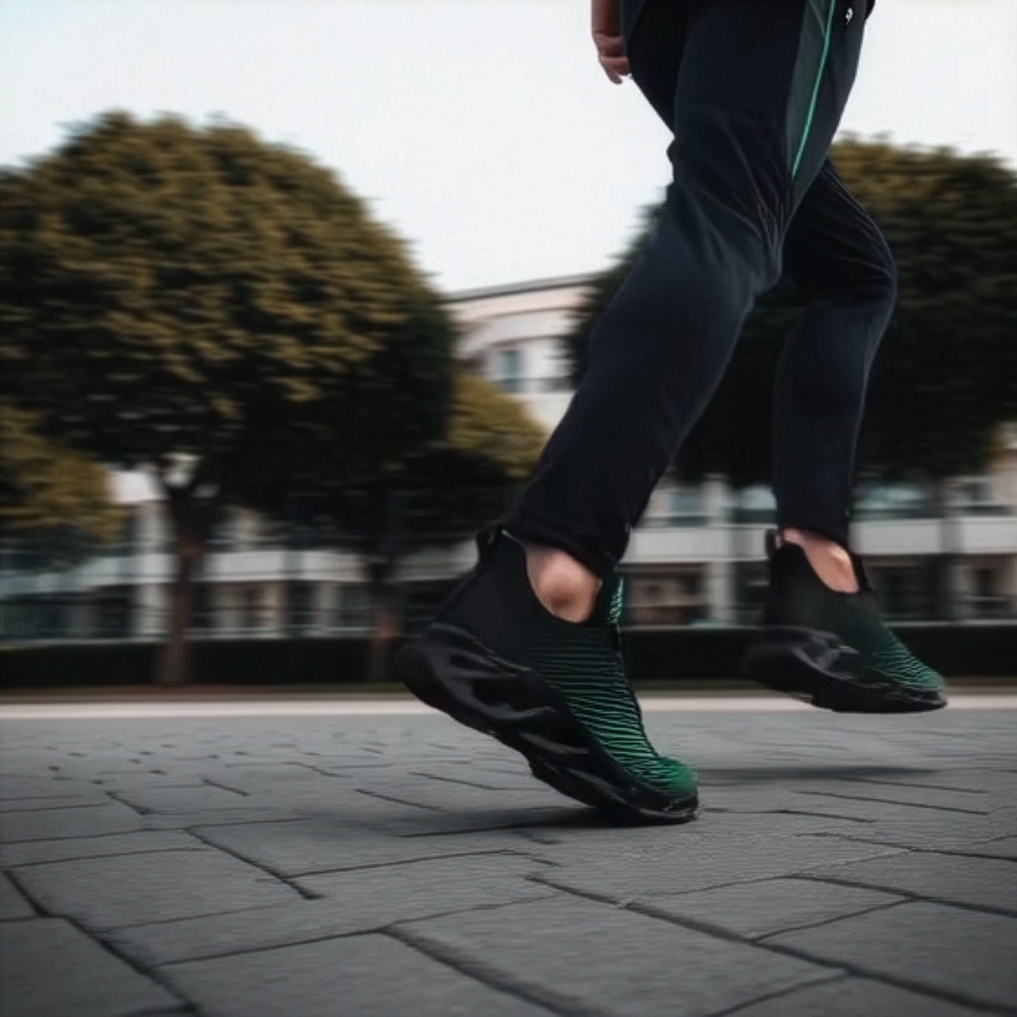 kimood NEON Stripes & Blade Sole Sneakers, Black & Green Laser