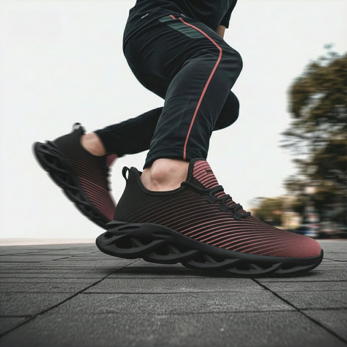 kimood NEON Stripes & Blade Sole Sneakers - Black & Red laser