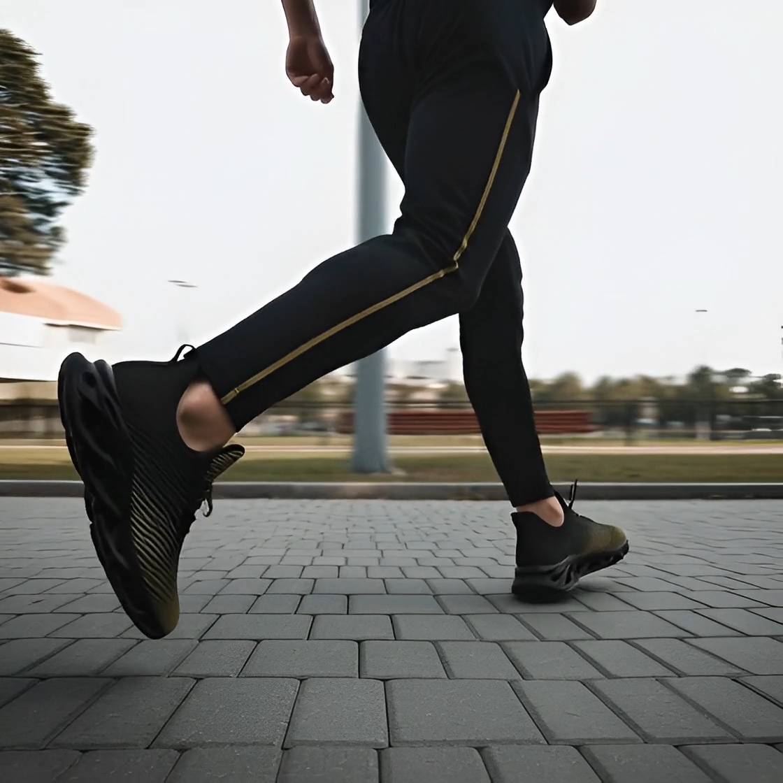 kimood NEON Stripes & Blade Sole Sneakers - Black & Gold Laser