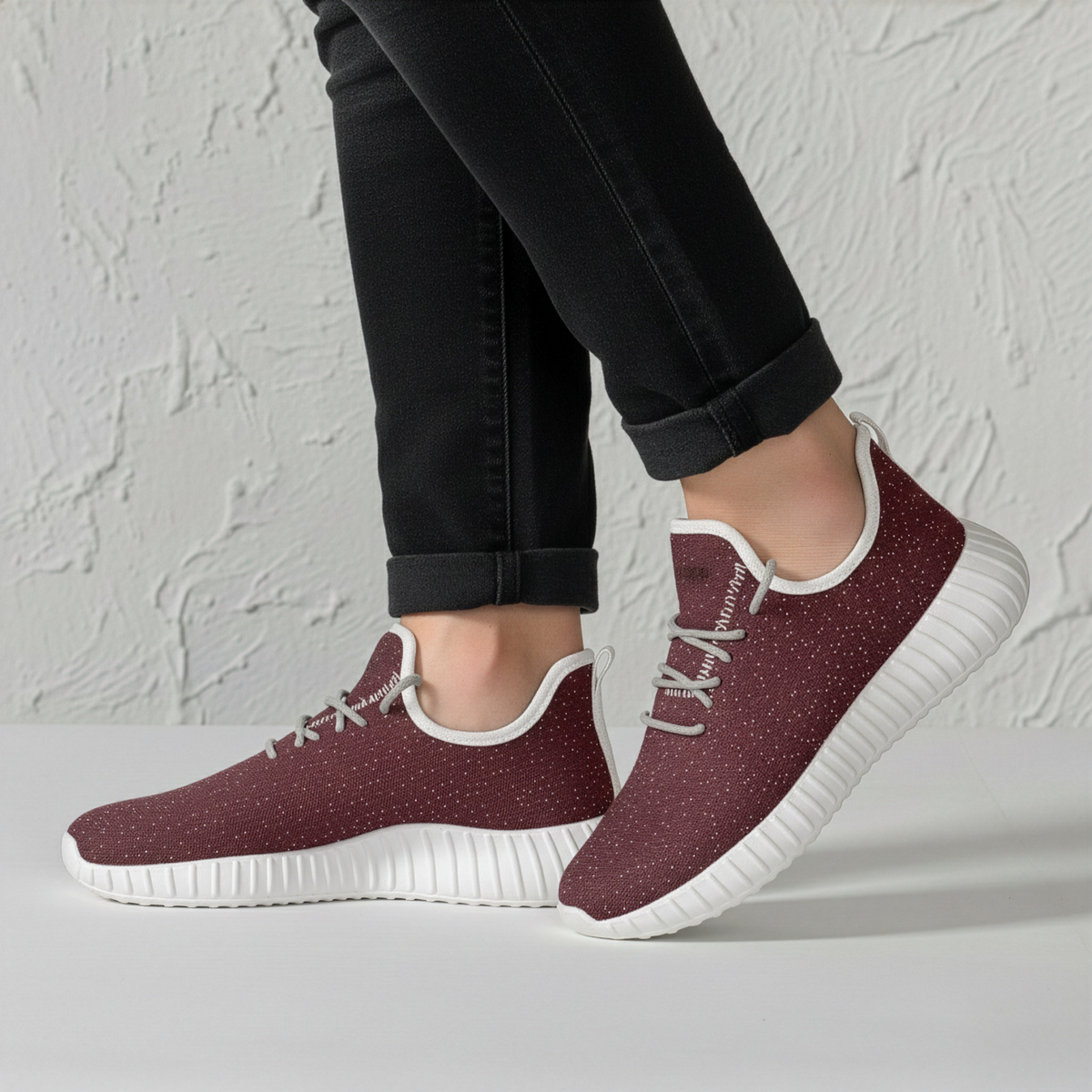 kimood Speckled Mesh Knit Sneakers - Burgundy