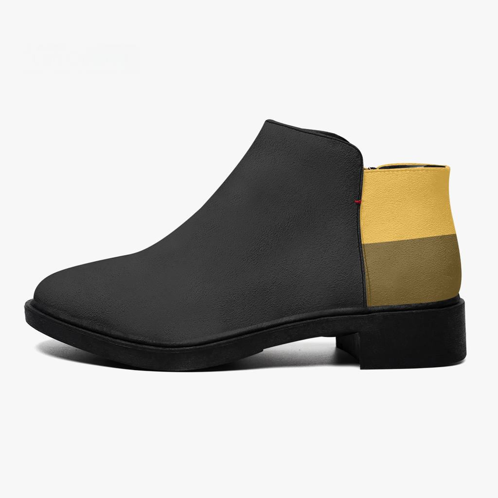 kimood Two-Tone Women's Ankle Boots with Gold Zipper, Black & Mustard
