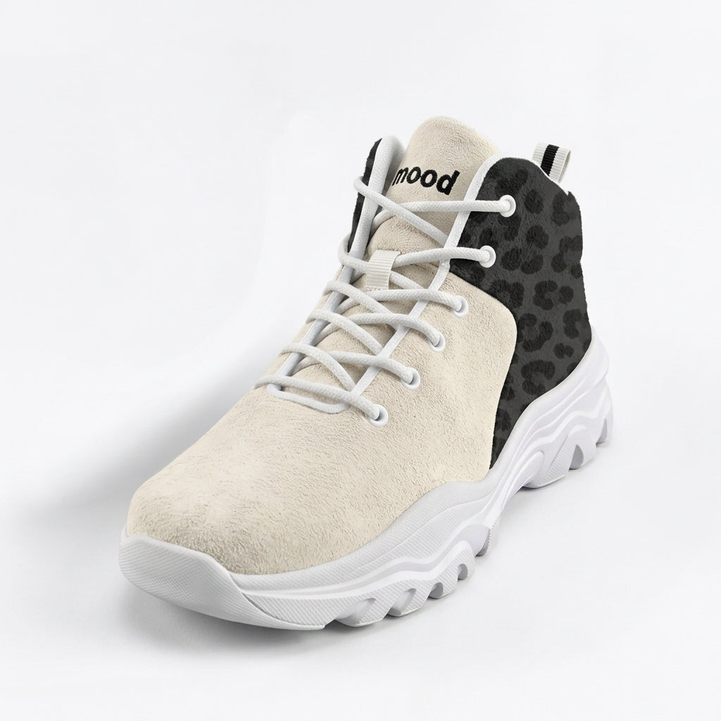 kimood Women's High Top Animal Print Chunky Sneakers -Taupe and black