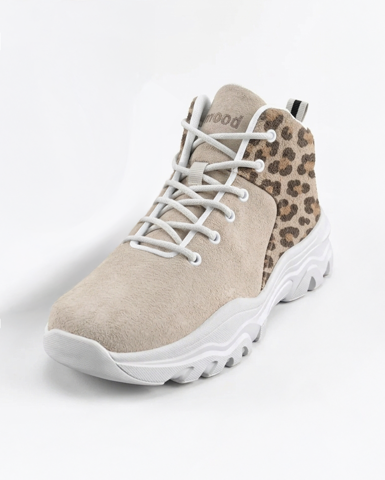 kimood Women's High Top Animal Print Chunky Sneakers -Taupe