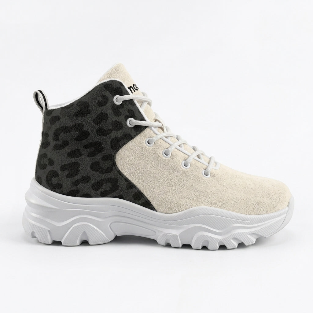kimood Women's High Top Animal Print Chunky Sneakers -Taupe and black