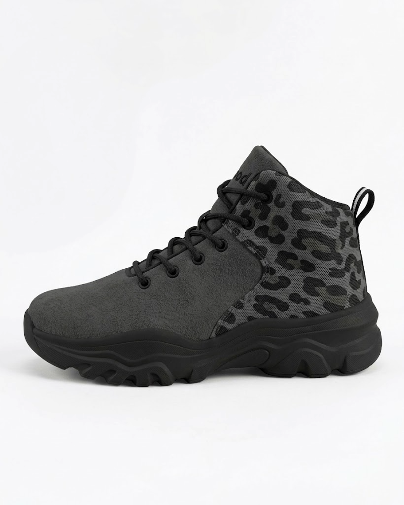 kimood Women's High Top Animal Print Chunky Sneakers -Charcoal