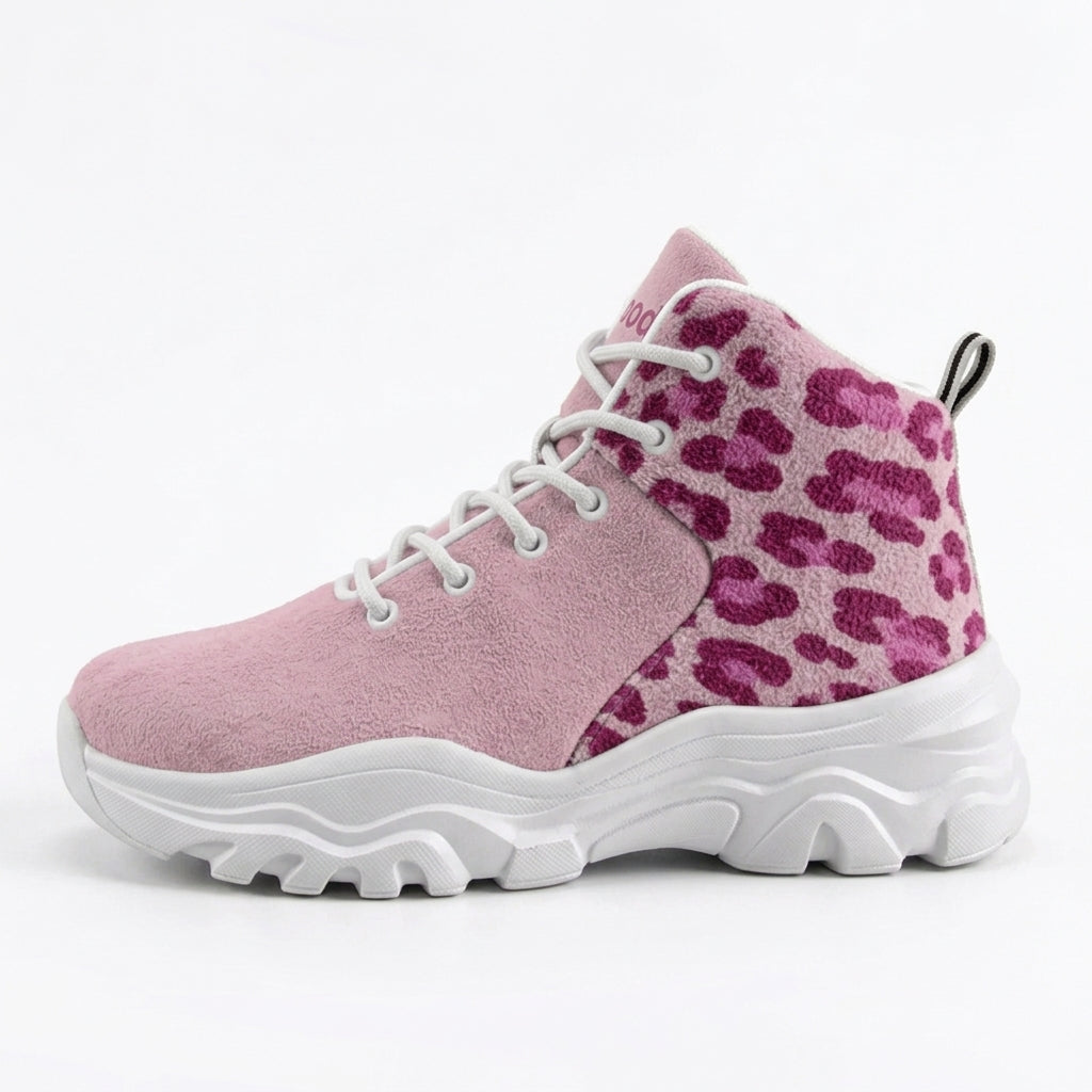 kimood Women's High Top Animal Print Chunky Sneakers -Pink