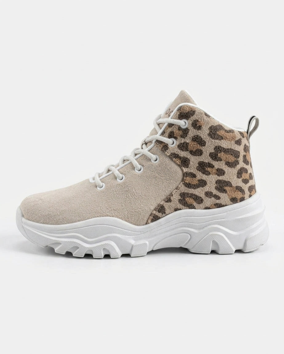 kimood Women's High Top Animal Print Chunky Sneakers -Taupe