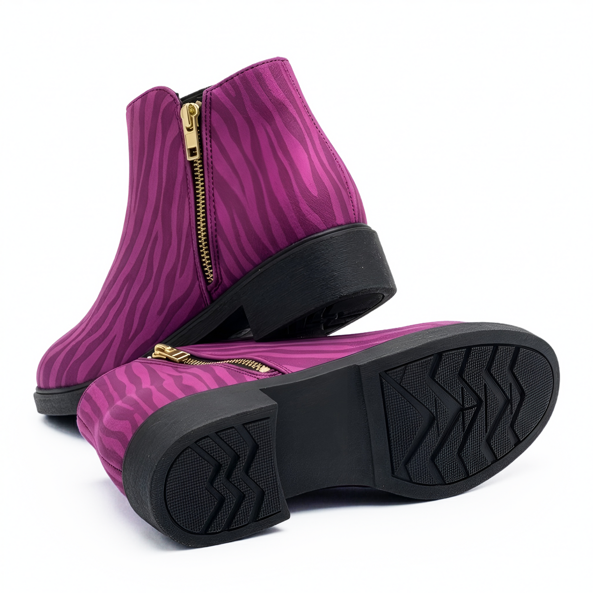 kimood MUSE Ankle Boots with Gold Zipper - Pink Zebra Printl