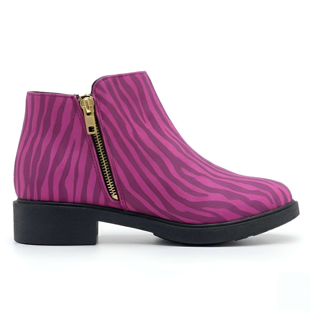 kimood MUSE Ankle Boots with Gold Zipper - Pink Zebra Printl