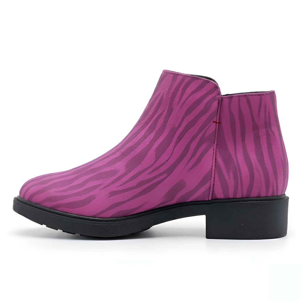 kimood MUSE Ankle Boots with Gold Zipper - Pink Zebra Printl