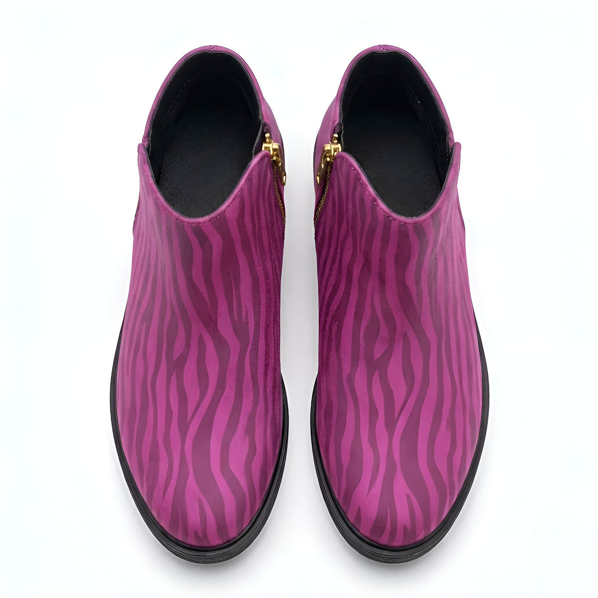 kimood MUSE Ankle Boots with Gold Zipper - Pink Zebra Printl