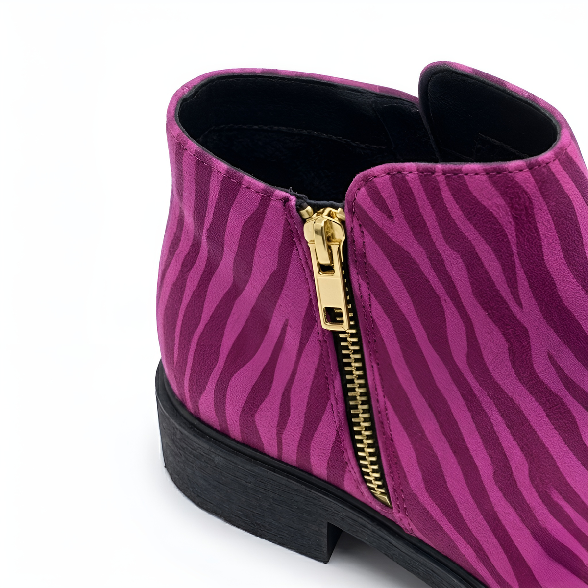kimood MUSE Ankle Boots with Gold Zipper - Pink Zebra Printl