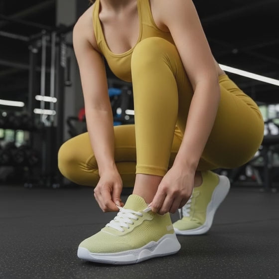 kimood FLOW Trainers Shoes, Breathable Knitfly mesh - Mustard
