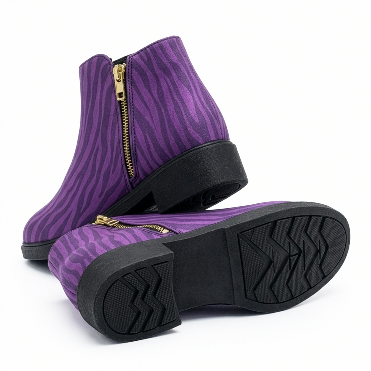 kimood MUSE Ankle Boots with Gold Zipper - Purple Zebra Print
