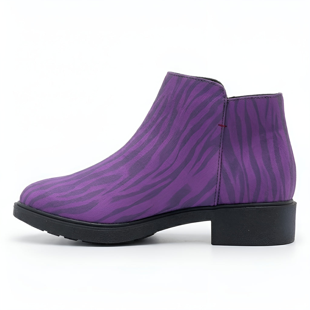 kimood MUSE Ankle Boots with Gold Zipper - Purple Zebra Print