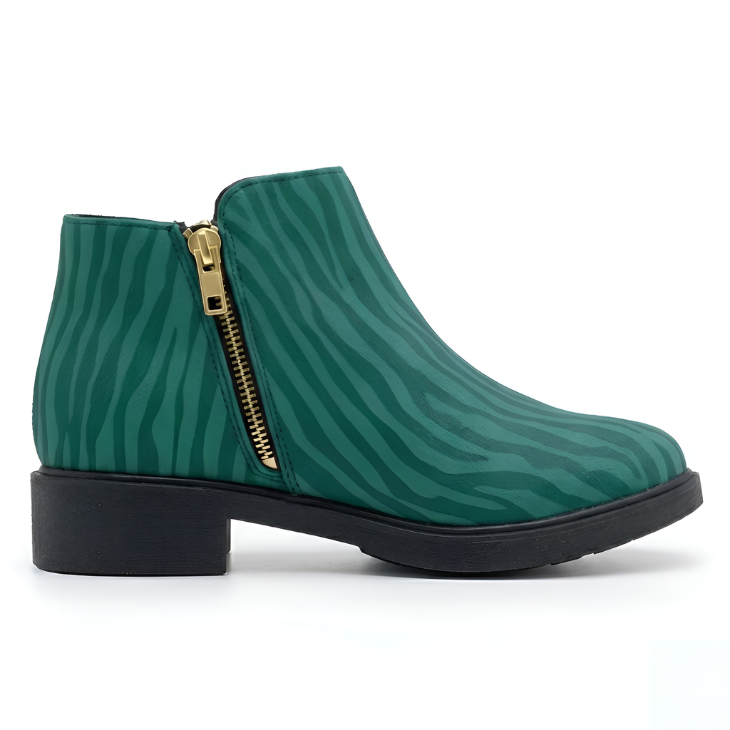 kimood MUSE Ankle Boots with Gold Zipper - Teal Zebra Print