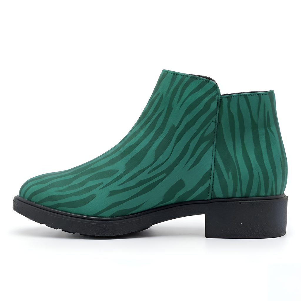 kimood MUSE Ankle Boots with Gold Zipper - Teal Zebra Print