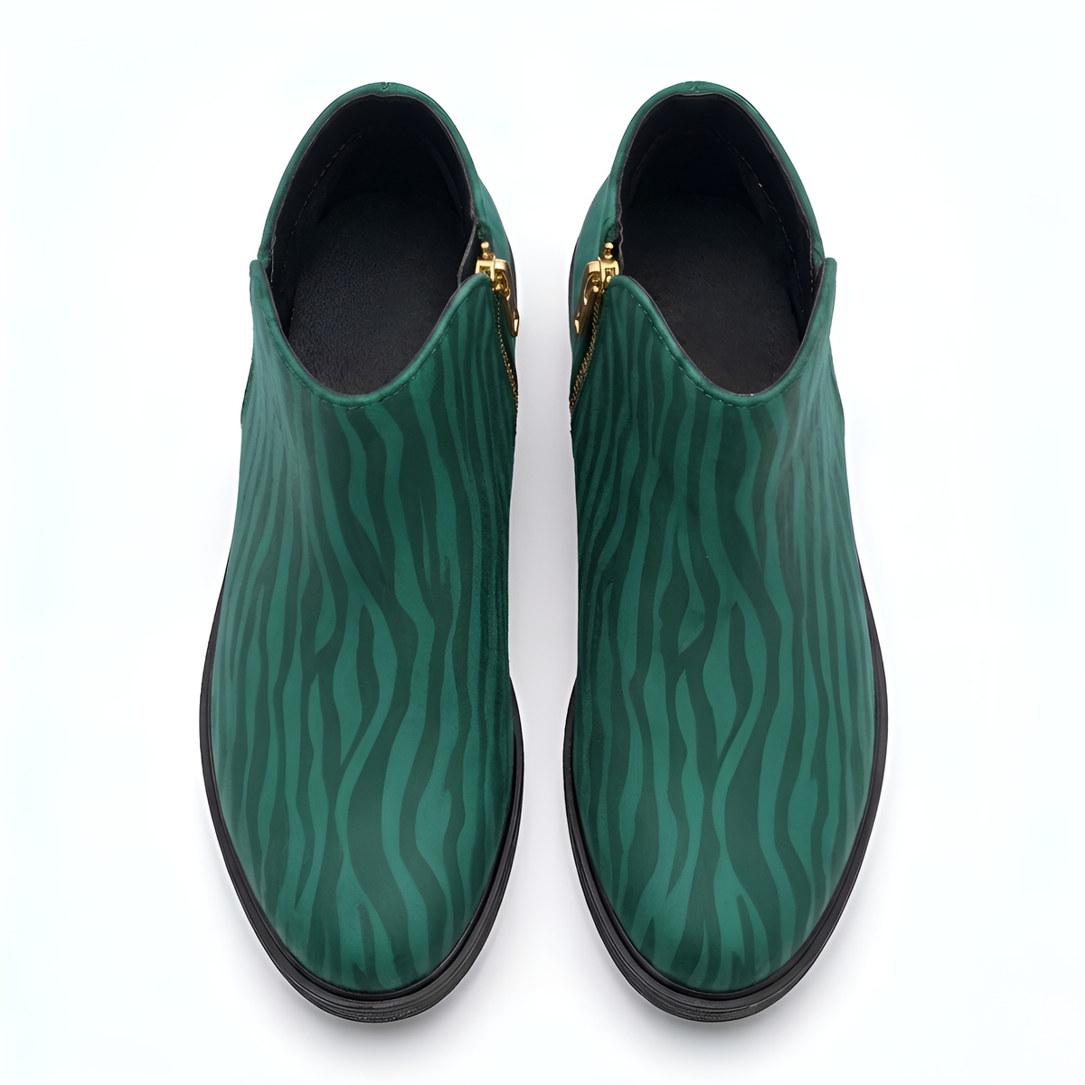 kimood MUSE Ankle Boots with Gold Zipper - Teal Zebra Print