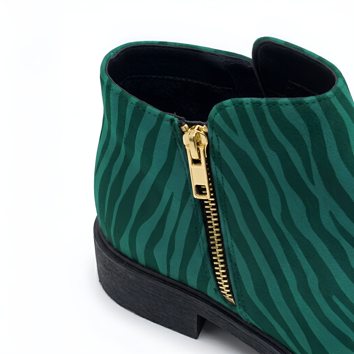 kimood MUSE Ankle Boots with Gold Zipper - Teal Zebra Print