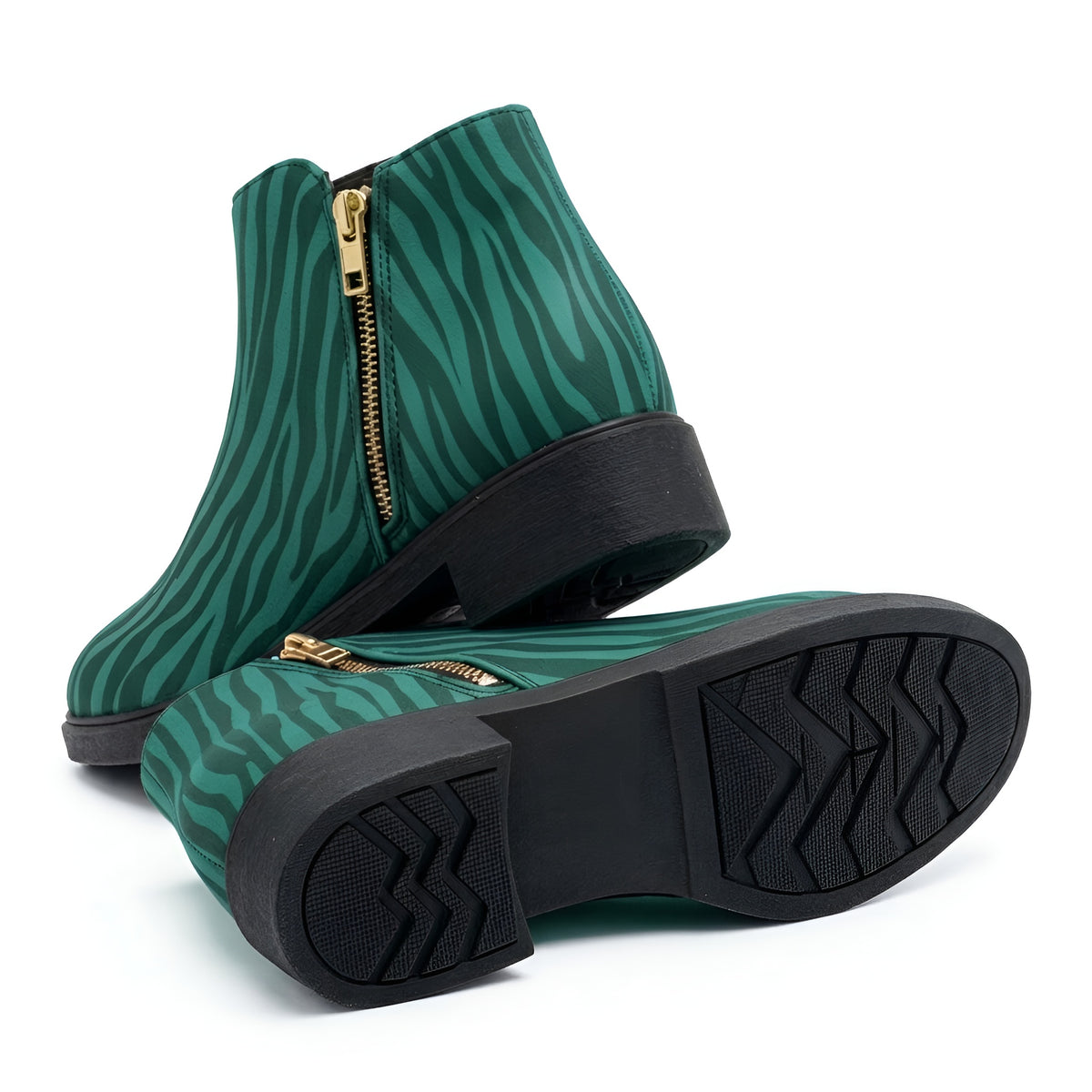 kimood MUSE Ankle Boots with Gold Zipper - Teal Zebra Print